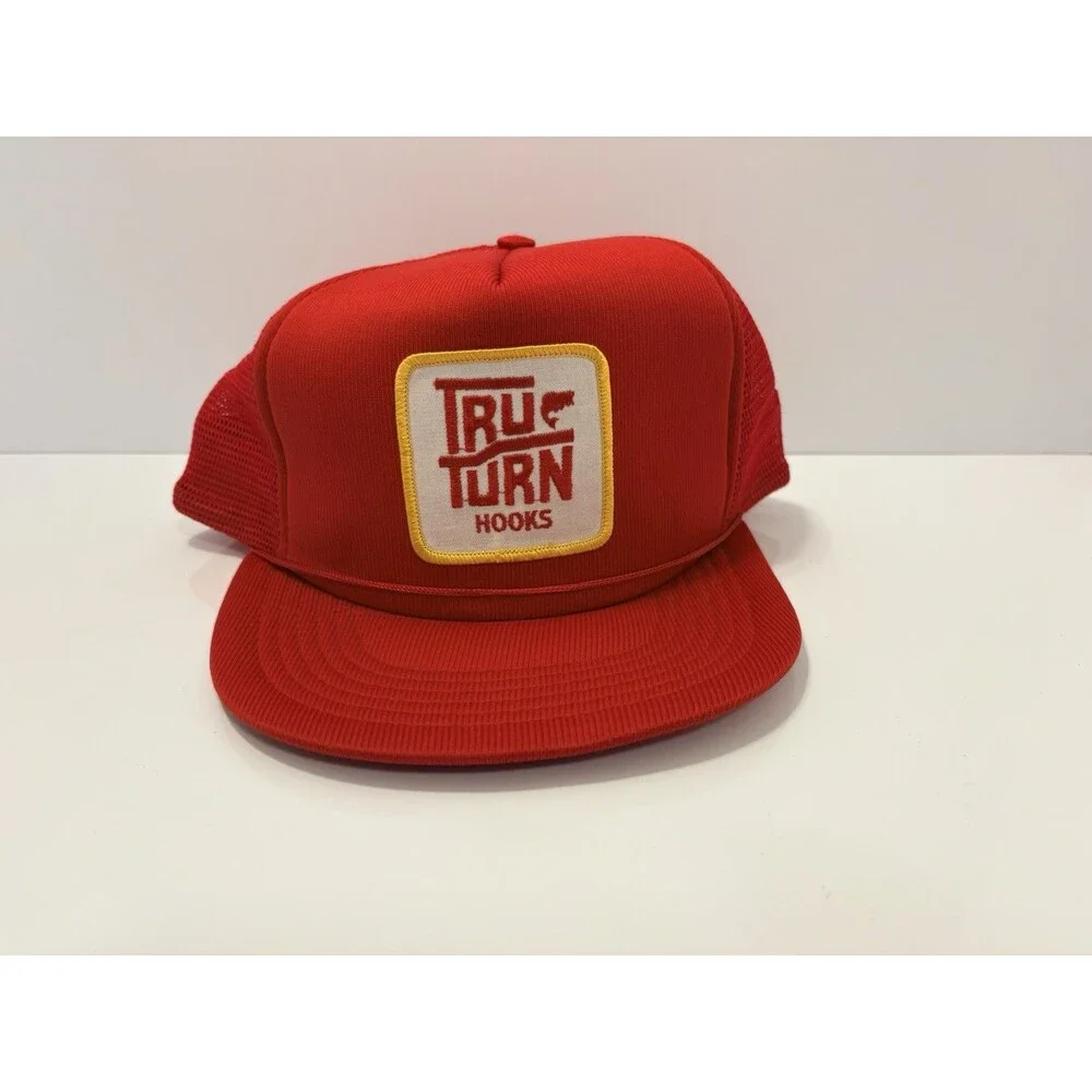 Tru Turn Hooks Red Mesh Trucker Hat Snapback Fishing Cap One Size VTG